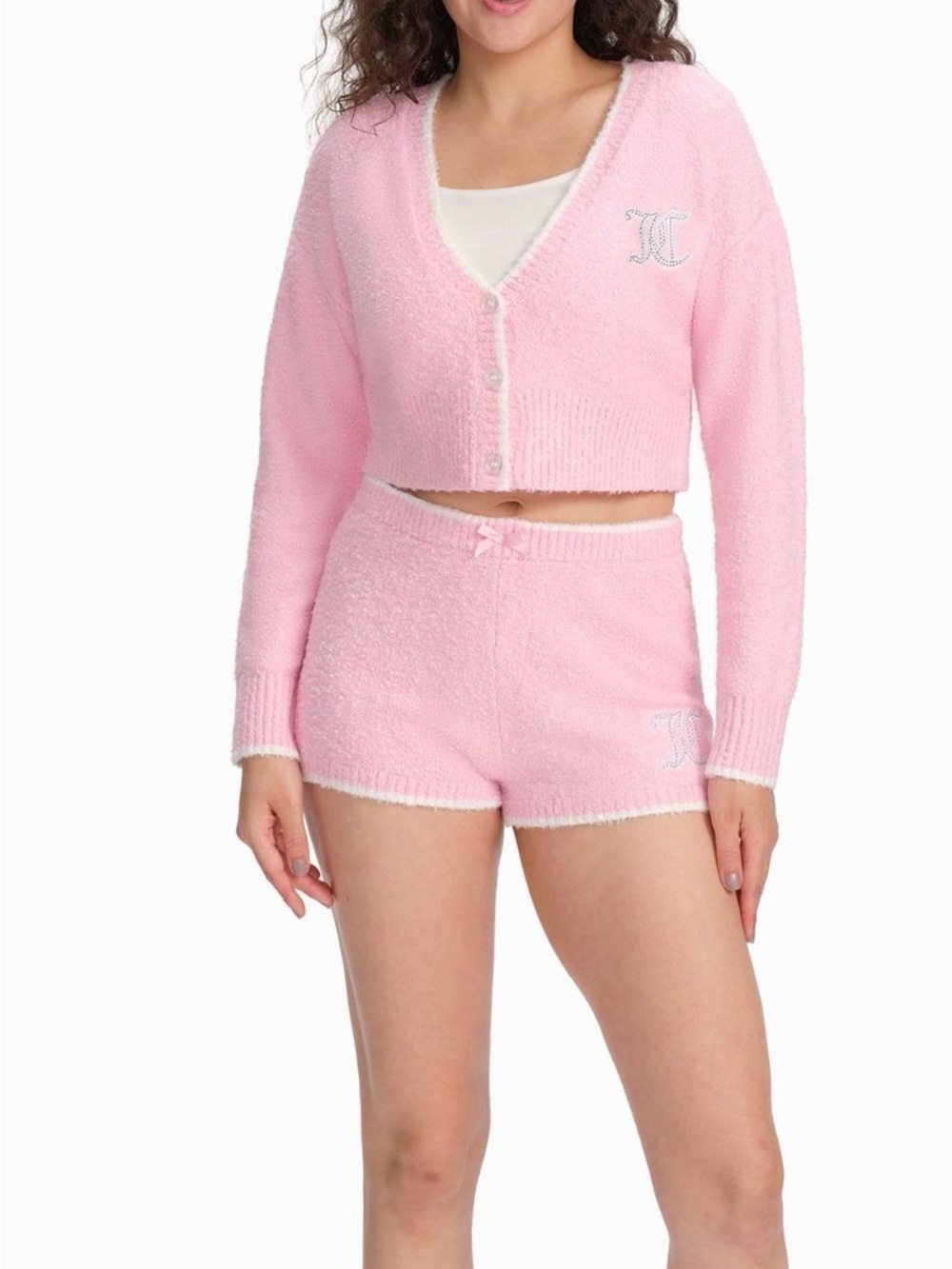 Juicy Couture Soft Pink Knit Cropped Cardigan & Shorts Set